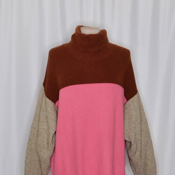 FREE PEOPLE Softly Structured Colorblock Sweater Turtleneck Candy Pop Medium - Picture 4 of 16